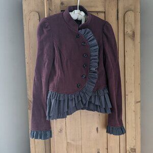 Free People Military Ruffled Jacket Burgundy size 8